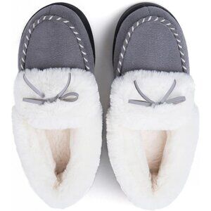 Women's Gray Faux Fur Trapper Style Upper Wrap Memory Slipper Boot Shoes